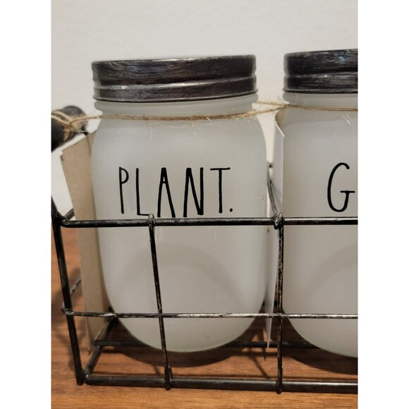 RARE Rae Dunn Plant Grow Bloom Mason Jar Set With Wire Holder 2017 - Picture 2 of 13